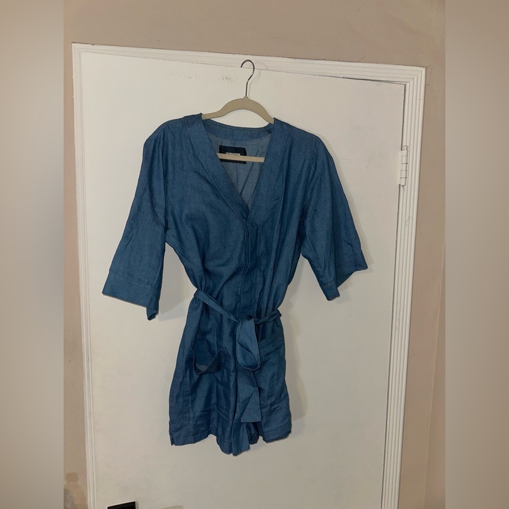 Reformation Blue Romper with Belt Size 6